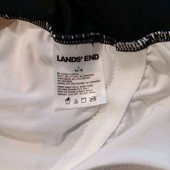 Lands' End One-Piece Swimsuit Women's Scoop Neck Black White Side Stripe Large - Picture 4 of 7